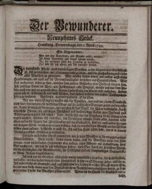 Neunzehntes Stück. Hamburg, Donnerstags, den 5. April 1742.