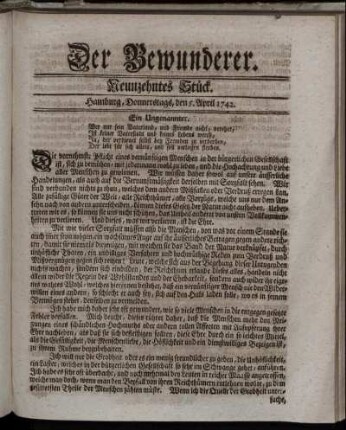 Neunzehntes Stück. Hamburg, Donnerstags, den 5. April 1742.