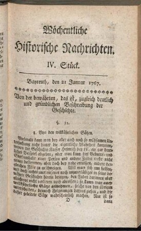 IV. Stück. Bayreuth, den 21 Januar 1767.