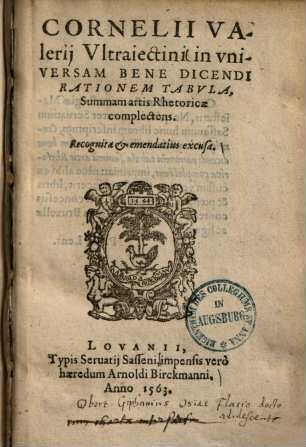 In universam bene dicendi rationem tabula summam artis rhetoricae complectens