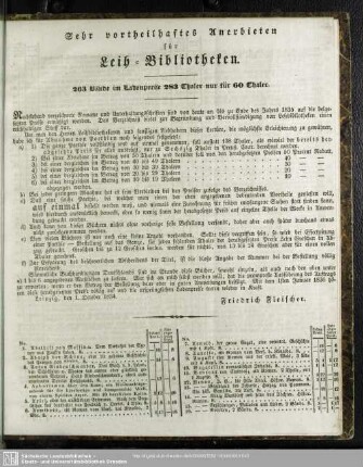 Sehr vortheilhaftes Anerbieten für Leih-Bibliotheken