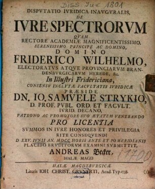 Dispvtatio Ivridica Inavgvralis De Ivre Spectrorvm