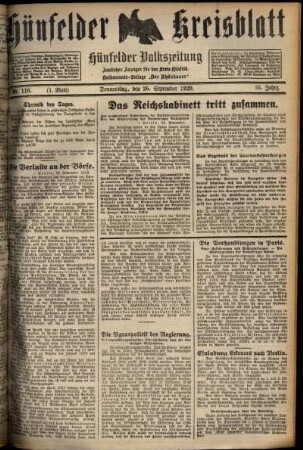 Erste Ausgabe vom Donnerstag, den 26. September 1929.