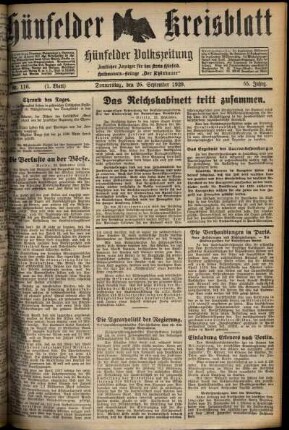 Erste Ausgabe vom Donnerstag, den 26. September 1929.