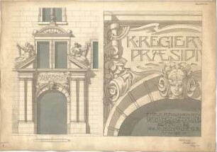 Bestelmeyer, German; Regierungsgebäude, Prüfung 1900 (Staatsbaudienstprüfung Bestelmeyers) - Hauptfassade, Eingang mit Bauornamentik (Details)