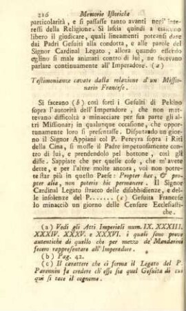 Testimonianze cavate dalla relazione d'un Missionario Francese