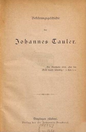 Bekehrungsgeschichte des Johannes Tauler