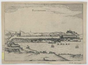 Ansicht von Flensburg, Radierung, um 1680? : Flensburgum. - [S.l.] , [ca. 1680?]. - 1 Ansicht : Radierung ; 19 x 14 cm