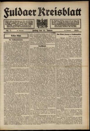 Erste Ausgabe vom Freitag, den 10. Januar 1913.