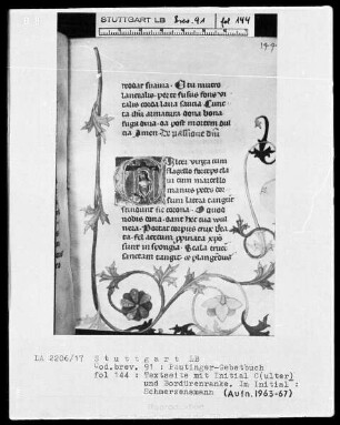 Gebetbuch des Konrad Peutinger — Initiale C (ulter), darin der Schmerzensmann, Folio 144recto