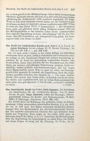 127-128 [Rezension] Dausend, Johannes, Das interrituelle Recht im Codex Iuris Canonici