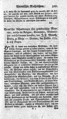Vermischte Abhandlungen über gemeinnützige Materien.