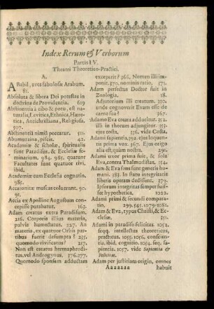 Index Rerum & Verborum Partis IV.