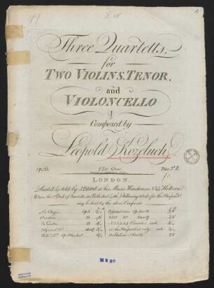 Three quartetts for two Violins, Tenor and Violoncello, op. 33