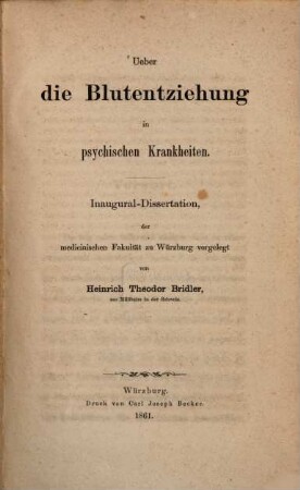 Ueber die Blutentziehung in psychischen Krankheiten