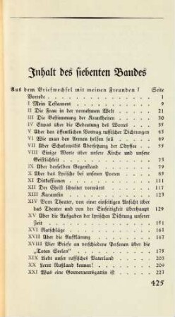 Inhalt des siebenten Bandes