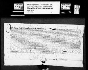 Graf Heinrich zu Löwenstein (Lewenstein), Herr zu Scharfeneck (Scharpfeneck), verkauft an Hans Engelbert Riedtesel, Vogt zu Lautterburg, Dorf und Schloß Ramberg mit allen Rechten und Zugehörungen um 900 Gulden.