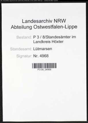Sterberegister Standesamt Lütmarsen