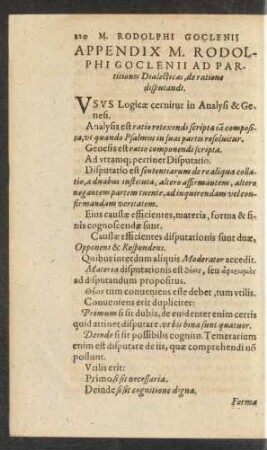 Appendix M. Rodolphi Goclenii Ad Partitiones Dialecticas, de ratione disputandi.