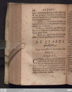 De Quarta quaestione. Cur necessaria sit nova obedientia. Caput IV.