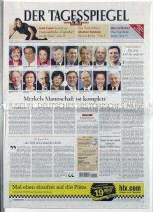 Berliner Tageszeitung "Der Tagesspiegel" zur Bildung der Regierung der Großen Koalition
