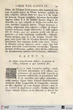 Caput V: De reliquis Lanuvinorum aedificiis, ac praecipue de Villis, antiquitus in agro Lanuvino sitis