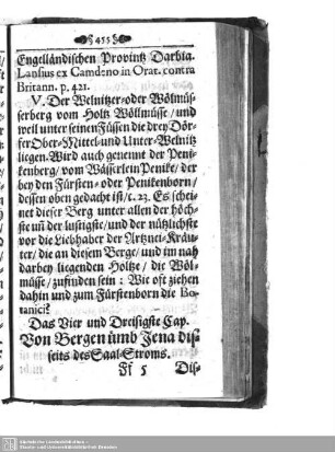 Das Vier und Dreisigste Cap. Von Bergen ümb Jena disseits des Saal-Stroms