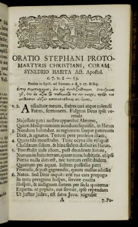 Oratio Stephani Proto-Martyris Christiani, coram synedrio habita Act. Apostol. c. 7. v. 2. --- 53. - Cap. 8. Quod Sapientiæ utilitatem et fructus exponit.