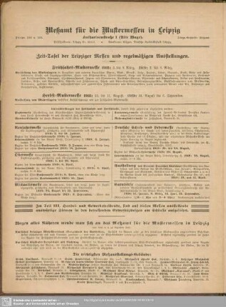 Zeit-Tafel der Leipziger Messen und regelmäßigen Ausstellungen