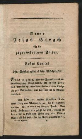 Erstes Kapitel. Ohne Weisheit giebt es keine Glückseligkeit