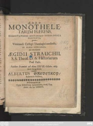Monotheletarum Haeresis, Dissertatione Historico-Theologica Descripta