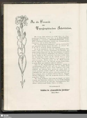 An die Freunde der Typographischen Jahrbücher