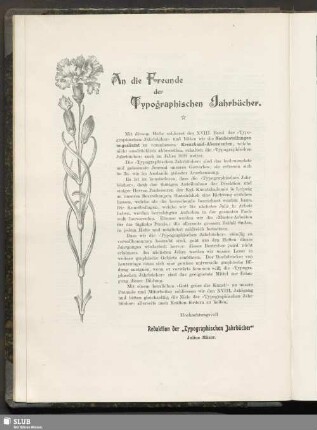 An die Freunde der Typographischen Jahrbücher