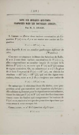 Note sur quelques questions proposées dans les nouvelles annales.