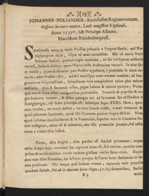 Johannes Poliander, Ecclesiastes Regiomontanus, Casparo Boxnero amico, Ludi magistro Lipsiensi, Anno 1535to, sub Principe Alberto, Marchione Brandenburgensi