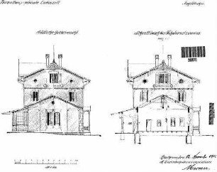 Bad Liebenzell: Empfangsgebäude mit Anbauten Giebelansicht und Schnitt(Fahrdienstzi.)