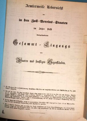 Ämterweise Übersicht des in den Zoll-Vereins-Staaten im Jahre ... stattgefundenen Gesammt-Eingangs von Waaren und sonstigen Gegenständen. 1849