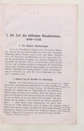 I. Die Zeit des höfischen Absolutismus, 1648-1740