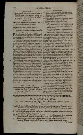 Disputatio XVIII. De Communicatione Privilegiorum Abbatum, & aliorum Prælatorum Episcopis inferiorum.
