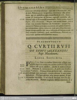 Fragmentorum Q. Curtii Rufi De Rebus Alexandri Regis Macedonum Liber Septimus