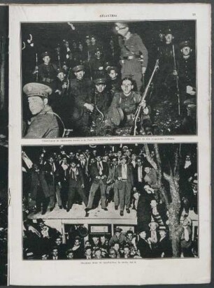 Conscriptos de infantería frente a la Casa de Gobierno. - Omnibus lleno de muchachos, la noche del 6.