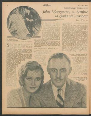 John Barrymore, el hombre que conquistó la gloria sin conocer la dicha : Hollywood visto con ojos argentinos