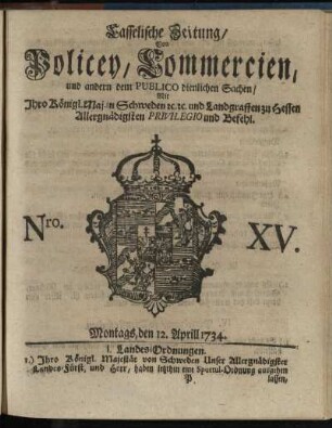 Nro. XV, Montags, den 12. Aprill 1734