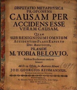 Disputatio Metaphysica Proponens Causam Per Accidens Esse Veram Causam