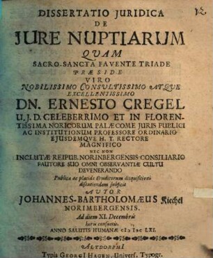 Diss. iur. de iure nuptiarum