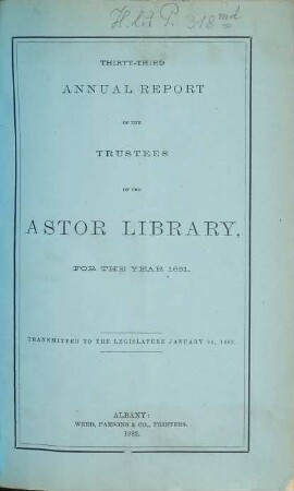 Annual report of the trustees of the Astor Library : for the year ... 1882, 24. Jan. = 33