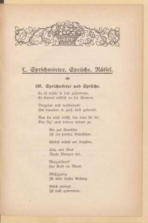 C. Sprichwörter, Sprüche, Rätsel