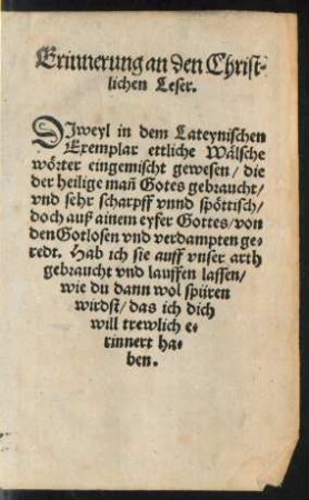 Erinnerung an den Christlichen Leser.