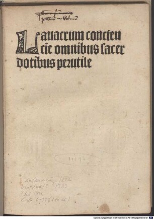 Lavacrum conscientiae omnium sacerdotum : mit Registrum