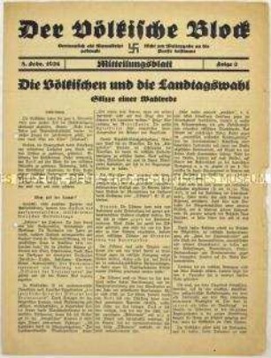 Mitteilungsblatt des "Völkischen Blocks" München zur Landtagswahl 1924